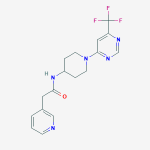 molecular formula C17H18F3N5O B2613470 2-(pyridin-3-yl)-N-(1-(6-(trifluoromethyl)pyrimidin-4-yl)piperidin-4-yl)acetamide CAS No. 2034348-40-6