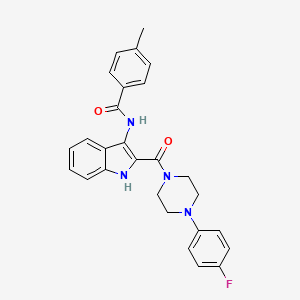 molecular formula C27H25FN4O2 B2613472 N-(2-(4-(4-fluorophenyl)piperazine-1-carbonyl)-1H-indol-3-yl)-4-methylbenzamide CAS No. 1031993-61-9