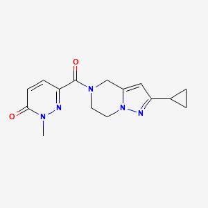 molecular formula C15H17N5O2 B2613491 6-(2-环丙基-4,5,6,7-四氢吡唑并[1,5-a]吡嗪-5-羰基)-2-甲基吡啶并-3(2H)-酮 CAS No. 2034380-25-9