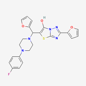 molecular formula C23H20FN5O3S B2613495 5-((4-(4-氟苯基)哌嗪-1-基)(呋喃-2-基)甲基)-2-(呋喃-2-基)噻唑并[3,2-b][1,2,4]三唑-6-醇 CAS No. 898437-98-4