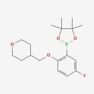 molecular formula C18H26BFO4 B2613508 2-[5-Fluoro-2-(oxan-4-ylmethoxy)phenyl]-4,4,5,5-tetramethyl-1,3,2-dioxaborolane CAS No. 2246706-51-2