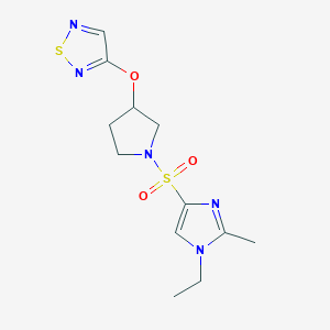 molecular formula C12H17N5O3S2 B2613517 3-({1-[(1-ethyl-2-methyl-1H-imidazol-4-yl)sulfonyl]pyrrolidin-3-yl}oxy)-1,2,5-thiadiazole CAS No. 2097928-85-1