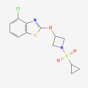 molecular formula C13H13ClN2O3S2 B2613520 4-Chloro-2-((1-(cyclopropylsulfonyl)azetidin-3-yl)oxy)benzo[d]thiazole CAS No. 1396874-36-4