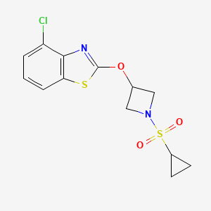 molecular formula C13H13ClN2O3S2 B2613520 4-氯-2-((1-(环丙基磺酰基)氮杂环丁-3-基)氧基)苯并[d]噻唑 CAS No. 1396874-36-4