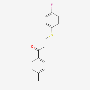 molecular formula C16H15FOS B2613525 3-[(4-Fluorophenyl)sulfanyl]-1-(4-methylphenyl)-1-propanone CAS No. 477334-40-0
