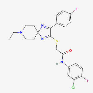 molecular formula C23H23ClF2N4OS B2613527 N-(3-氯-4-氟苯基)-2-((8-乙基-3-(4-氟苯基)-1,4,8-三氮杂螺[4.5]癸-1,3-二烯-2-基)硫代)乙酰胺 CAS No. 1189495-11-1