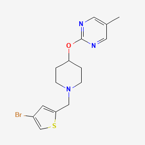 molecular formula C15H18BrN3OS B2613538 2-[1-[(4-Bromothiophen-2-yl)methyl]piperidin-4-yl]oxy-5-methylpyrimidine CAS No. 2380144-31-8