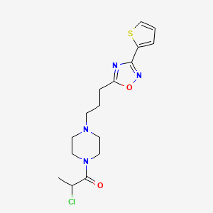 molecular formula C16H21ClN4O2S B2613569 2-Chloro-1-[4-[3-(3-thiophen-2-yl-1,2,4-oxadiazol-5-yl)propyl]piperazin-1-yl]propan-1-one CAS No. 2411255-63-3
