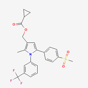 molecular formula C24H22F3NO4S B2613574 {2-methyl-5-[4-(methylsulfonyl)phenyl]-1-[3-(trifluoromethyl)phenyl]-1H-pyrrol-3-yl}methyl cyclopropanecarboxylate CAS No. 478043-51-5