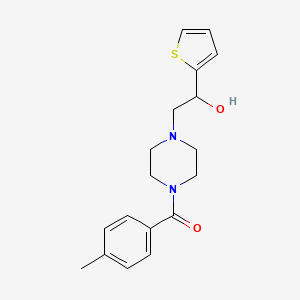 molecular formula C18H22N2O2S B2613576 (4-(2-Hydroxy-2-(thiophen-2-yl)ethyl)piperazin-1-yl)(p-tolyl)methanone CAS No. 1396710-89-6