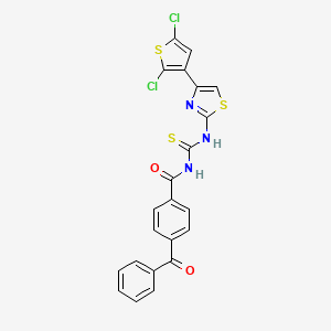 molecular formula C22H13Cl2N3O2S3 B2613580 4-benzoyl-N-((4-(2,5-dichlorothiophen-3-yl)thiazol-2-yl)carbamothioyl)benzamide CAS No. 867041-41-6