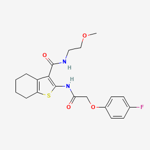 molecular formula C20H23FN2O4S B2613599 2-(2-(4-fluorophenoxy)acetamido)-N-(2-methoxyethyl)-4,5,6,7-tetrahydrobenzo[b]thiophene-3-carboxamide CAS No. 381179-14-2