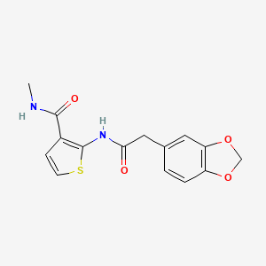 molecular formula C15H14N2O4S B2613609 2-(2-(苯并[d][1,3]二氧杂环-5-基)乙酰氨基)-N-甲基噻吩-3-甲酰胺 CAS No. 922066-70-4
