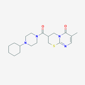 molecular formula C19H28N4O2S B2613619 3-(4-cyclohexylpiperazine-1-carbonyl)-7-methyl-3,4-dihydropyrimido[2,1-b][1,3]thiazin-6(2H)-one CAS No. 1396635-97-4