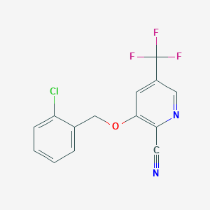 molecular formula C14H8ClF3N2O B2613620 3-[(2-Chlorophenyl)methoxy]-5-(trifluoromethyl)pyridine-2-carbonitrile CAS No. 338791-80-3