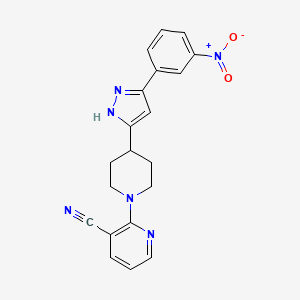 molecular formula C20H18N6O2 B2613644 2-[4-[3-(3-nitrophenyl)-1H-pyrazol-5-yl]piperidin-1-yl]pyridine-3-carbonitrile CAS No. 1030386-17-4