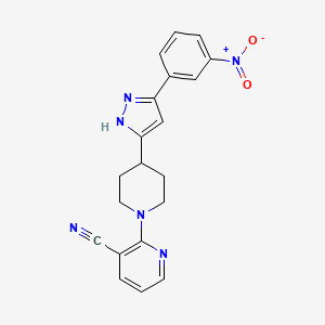 molecular formula C20H18N6O2 B2613644 2-[4-[3-(3-硝基苯基)-1H-吡唑-5-基]哌啶-1-基]吡啶-3-腈 CAS No. 1030386-17-4