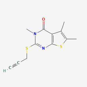 molecular formula C12H12N2OS2 B2613646 3,5,6-trimethyl-2-(prop-2-yn-1-ylthio)thieno[2,3-d]pyrimidin-4(3H)-one CAS No. 433704-43-9