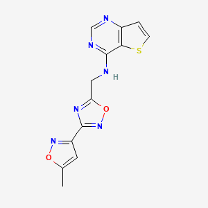 molecular formula C13H10N6O2S B2613661 N-((3-(5-methylisoxazol-3-yl)-1,2,4-oxadiazol-5-yl)methyl)thieno[3,2-d]pyrimidin-4-amine CAS No. 2034538-64-0