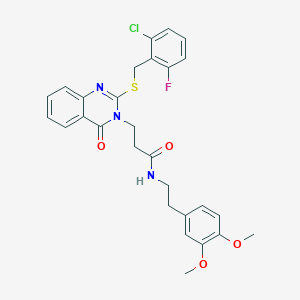 molecular formula C28H27ClFN3O4S B2613673 3-(2-((2-chloro-6-fluorobenzyl)thio)-4-oxoquinazolin-3(4H)-yl)-N-(3,4-dimethoxyphenethyl)propanamide CAS No. 422290-22-0