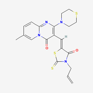 molecular formula C20H20N4O2S3 B2613695 (Z)-3-allyl-5-((7-methyl-4-oxo-2-thiomorpholino-4H-pyrido[1,2-a]pyrimidin-3-yl)methylene)-2-thioxothiazolidin-4-one CAS No. 843669-52-3