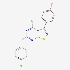 molecular formula C19H11Cl2FN2S B2613699 4-Chloro-2-[(4-chlorophenyl)methyl]-5-(4-fluorophenyl)thieno[2,3-d]pyrimidine CAS No. 867329-94-0