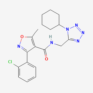 molecular formula C19H21ClN6O2 B2613705 3-(2-chlorophenyl)-N-((1-cyclohexyl-1H-tetrazol-5-yl)methyl)-5-methylisoxazole-4-carboxamide CAS No. 921104-67-8