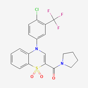 molecular formula C20H16ClF3N2O3S B2613712 {4-[4-chloro-3-(trifluoromethyl)phenyl]-1,1-dioxido-4H-1,4-benzothiazin-2-yl}(pyrrolidin-1-yl)methanone CAS No. 1251680-78-0