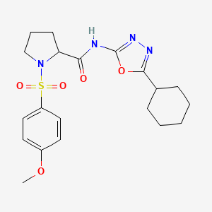 molecular formula C20H26N4O5S B2613732 N-(5-cyclohexyl-1,3,4-oxadiazol-2-yl)-1-((4-methoxyphenyl)sulfonyl)pyrrolidine-2-carboxamide CAS No. 1048645-08-4