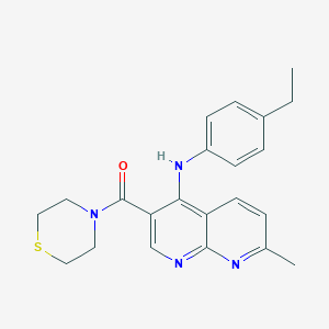 molecular formula C22H24N4OS B2613741 (4-((4-Ethylphenyl)amino)-7-methyl-1,8-naphthyridin-3-yl)(thiomorpholino)methanone CAS No. 1251587-48-0
