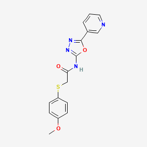 molecular formula C16H14N4O3S B2613748 2-((4-methoxyphenyl)thio)-N-(5-(pyridin-3-yl)-1,3,4-oxadiazol-2-yl)acetamide CAS No. 923146-51-4