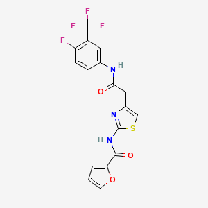 molecular formula C17H11F4N3O3S B2613762 N-(4-(2-((4-fluoro-3-(trifluoromethyl)phenyl)amino)-2-oxoethyl)thiazol-2-yl)furan-2-carboxamide CAS No. 921521-21-3