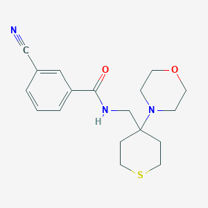 molecular formula C18H23N3O2S B2613772 3-氰基-N-[(4-吗啉-4-基硫烷-4-基)甲基]苯甲酰胺 CAS No. 2380167-59-7