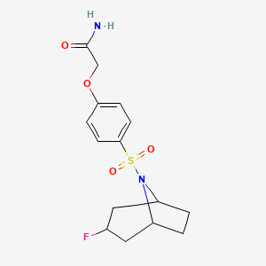 molecular formula C15H19FN2O4S B2613776 2-[4-[(3-Fluoro-8-azabicyclo[3.2.1]octan-8-yl)sulfonyl]phenoxy]acetamide CAS No. 2320887-87-2
