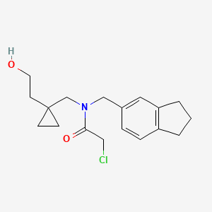 molecular formula C18H24ClNO2 B2613780 2-Chloro-N-(2,3-dihydro-1H-inden-5-ylmethyl)-N-[[1-(2-hydroxyethyl)cyclopropyl]methyl]acetamide CAS No. 2411295-07-1