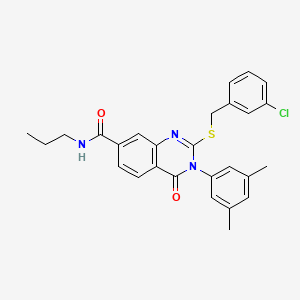 molecular formula C27H26ClN3O2S B2613783 2-((3-chlorobenzyl)thio)-3-(3,5-dimethylphenyl)-4-oxo-N-propyl-3,4-dihydroquinazoline-7-carboxamide CAS No. 1115297-89-6