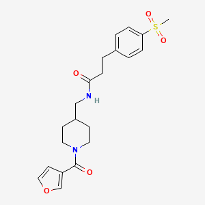 molecular formula C21H26N2O5S B2613816 N-((1-(furan-3-carbonyl)piperidin-4-yl)methyl)-3-(4-(methylsulfonyl)phenyl)propanamide CAS No. 2034540-31-1