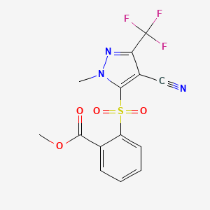 molecular formula C14H10F3N3O4S B2613817 2-{[4-氰基-1-甲基-3-(三氟甲基)-1H-吡唑-5-基]磺酰基}苯甲酸甲酯 CAS No. 318284-62-7