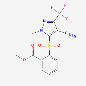 molecular formula C14H10F3N3O4S B2613817 methyl 2-{[4-cyano-1-methyl-3-(trifluoromethyl)-1H-pyrazol-5-yl]sulfonyl}benzenecarboxylate CAS No. 318284-62-7