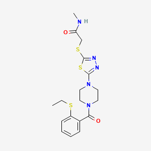 molecular formula C18H23N5O2S3 B2613818 2-((5-(4-(2-(ethylthio)benzoyl)piperazin-1-yl)-1,3,4-thiadiazol-2-yl)thio)-N-methylacetamide CAS No. 1323314-33-5
