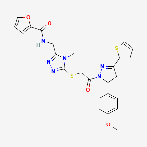 molecular formula C25H24N6O4S2 B2613842 N-[[5-[2-[3-(4-methoxyphenyl)-5-thiophen-2-yl-3,4-dihydropyrazol-2-yl]-2-oxoethyl]sulfanyl-4-methyl-1,2,4-triazol-3-yl]methyl]furan-2-carboxamide CAS No. 362507-33-3