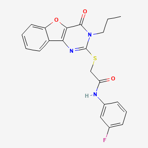 molecular formula C21H18FN3O3S B2613849 N-(3-fluorophenyl)-2-[(4-oxo-3-propyl-[1]benzofuro[3,2-d]pyrimidin-2-yl)sulfanyl]acetamide CAS No. 899755-74-9