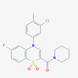 molecular formula C21H20ClFN2O3S B2613860 （4-(3-氯-4-甲苯基)-6-氟-1,1-二氧化-4H-苯并[b][1,4]噻嗪-2-基）（哌啶-1-基）甲酮 CAS No. 1251583-65-9