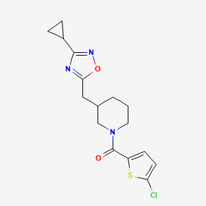 molecular formula C16H18ClN3O2S B2613876 (5-Chlorothiophen-2-yl)(3-((3-cyclopropyl-1,2,4-oxadiazol-5-yl)methyl)piperidin-1-yl)methanone CAS No. 1705938-60-8