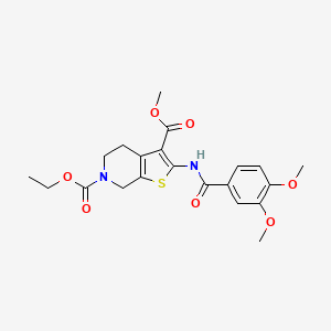 molecular formula C21H24N2O7S B2613880 6-乙基-3-甲基-2-(3,4-二甲氧基苯甲酰胺)-4,5-二氢噻吩并[2,3-c]吡啶-3,6(7H)-二羧酸酯 CAS No. 920477-25-4