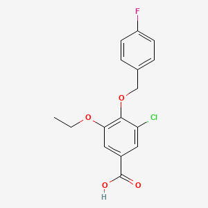 molecular formula C16H14ClFO4 B2613887 3-chloro-5-ethoxy-4-[(4-fluorophenyl)methoxy]benzoic Acid CAS No. 938248-07-8