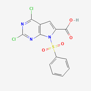 molecular formula C13H7Cl2N3O4S B2613911 7-(benzenesulfonyl)-2,4-dichloro-7H-pyrrolo[2,3-d]pyrimidine-6-carboxylic acid CAS No. 1638768-44-1