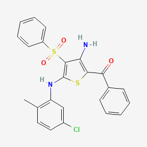 molecular formula C24H19ClN2O3S2 B2613917 [3-Amino-4-(benzenesulfonyl)-5-(5-chloro-2-methylanilino)thiophen-2-yl]-phenylmethanone CAS No. 866865-35-2