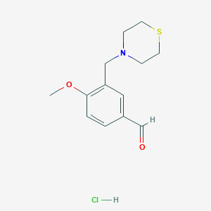 molecular formula C13H18ClNO2S B2613921 4-Methoxy-3-(thiomorpholinomethyl)benzaldehyde hydrochloride CAS No. 811842-63-4