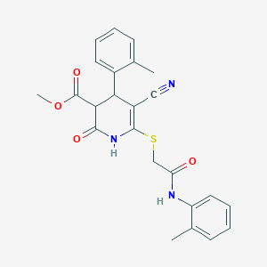 molecular formula C24H23N3O4S B2613941 Methyl 5-cyano-2-oxo-6-((2-oxo-2-(o-tolylamino)ethyl)thio)-4-(o-tolyl)-1,2,3,4-tetrahydropyridine-3-carboxylate CAS No. 375828-28-7